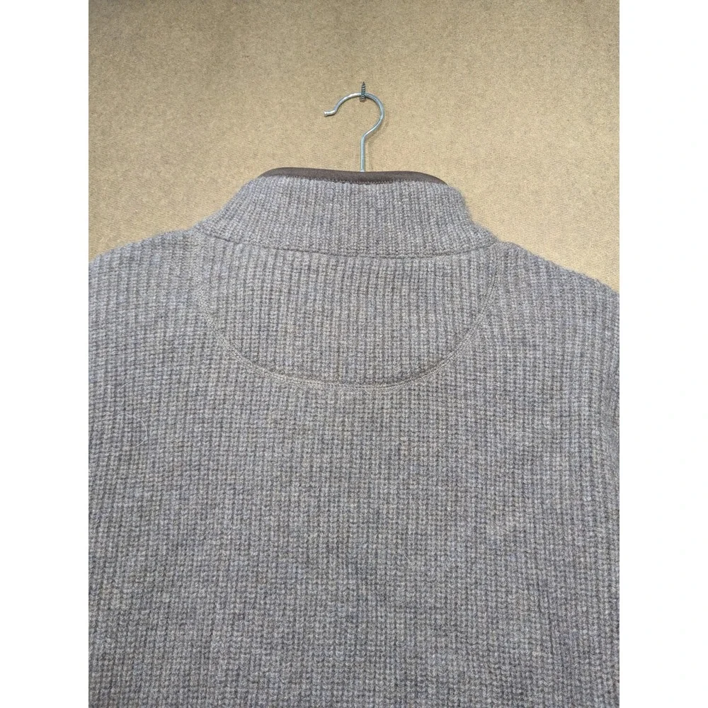 LL Bean Mens Merino Lambswool Quarter Zip Sweater Brown Textured Knit M 237808